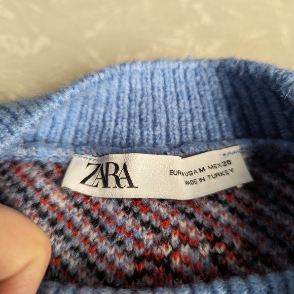 Zara mushroom sweater - blue crew neck women's size medium - Picture 2 of 6